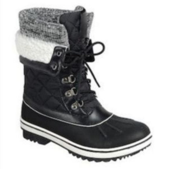 Shoes - Charcoal Sweater & Shearling Cuff Duck Boots
